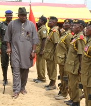 Bayelsa State Governor, Hon. Seriake Dickson (2ndleft) inspecting a guard of honour mounted by a detachment of the Nigerian Legion, Kolokuma / Opokuma Local Government Area chapter during the 2013 Late  Major Isaac Adaka Boro Day celebrations in Kaiama. Photo  by Lucky Francis.