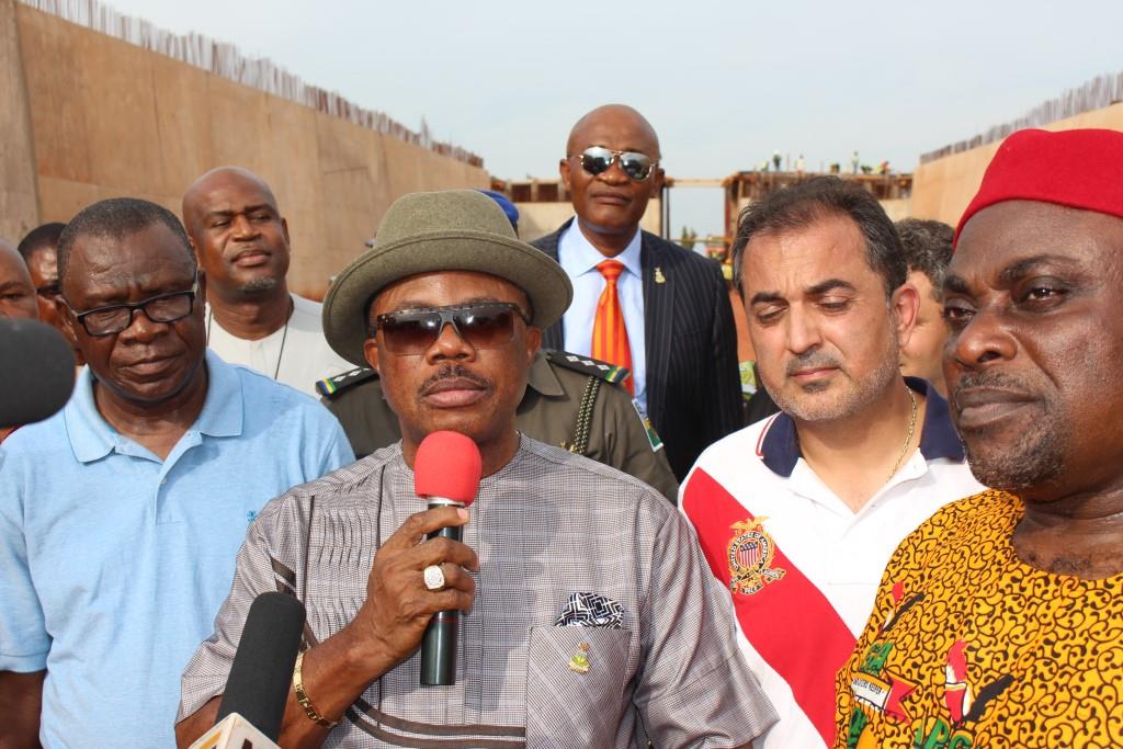 (L-R) Chief Law Chinwuba, Commissioner for Works, Chief Willie Obiano, Governor of Anambra State, Mr. Shaheed El-Ahel, MD IDC Construction Limited and Chief Victor Ikechukwu Oye, the National Chairman of APGA during the governor's inspection of the flyovers under construction in Awka...