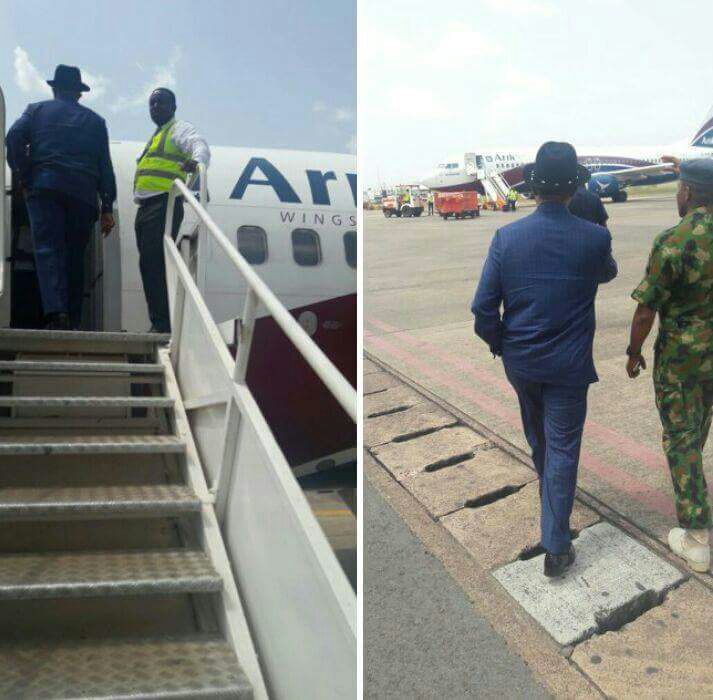 Governor Willie Obiano boarding the Arik flight