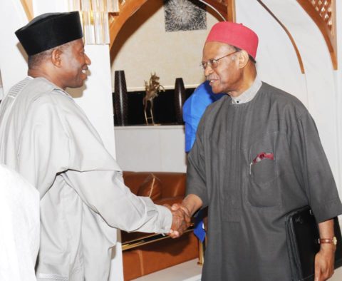 PRESIDENT JONATHAN IN A HANDSHAKE WITH EMEKA ANYAKU