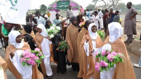 Members of the Islamic Movement In Nigeria during a Peaceful Demonstration To Marks The Birthday of Daughter of Prophet Muhammad SAWA in Zaria over the weekend