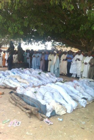 dead bodies assembled for funeral at Anguwar Galadima