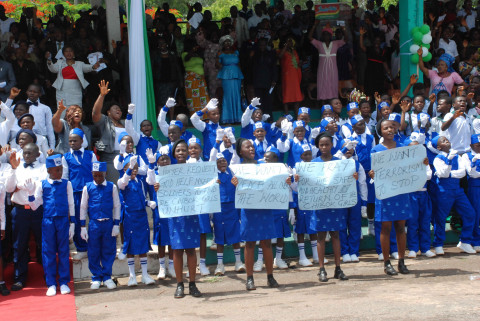 Primary and Secondary Schools Children in Enugu State praying for the release of the abducted Chibok girls, during the Children’s Day celebration in Enugu
