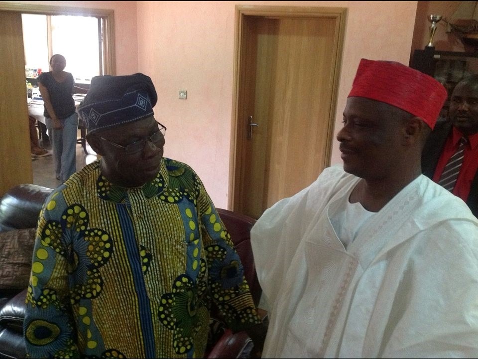 Gov. Rabi'u Musa Kwankwaso of Kano state and former President Olusegun Obasanjo when the former visited the later in Abeakuta today, Saturday, before they went into closed meeting.