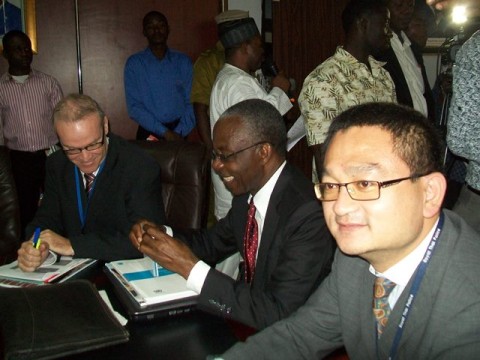 from left, glen prichard unodc project officer, professor isidore obot and william wu project officer unodc