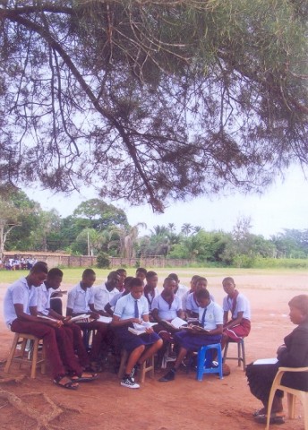 Students studying under trees in today's Imo State