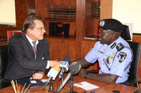 Ag. IGP SULEIMAN ABBA WITH HIS EXECELLENCY, MR FRANCIS JOHN BRAY DURING A COURTESY VISIT TO THE IGP
