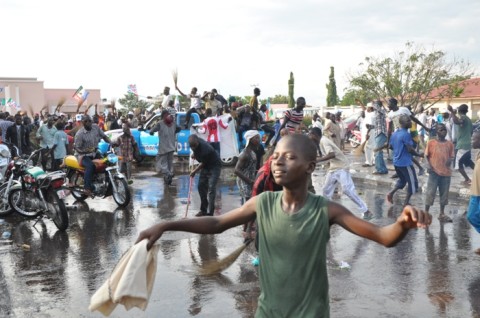 APC SUPPORTERS CLEAN-UP THE STREET OF LAFIA TOWN SHORTLY AFTER PDP RALLY YESTERDAY