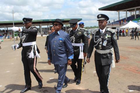 Chief Willie Obiano, Governor of Anambra State inspecting a Guard of Honour as part of the ceremonies marking the 54th Independence Anniversary in Awka...Wednesday 