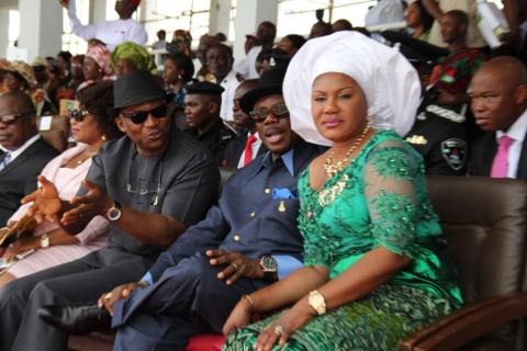 Princess Chinwe Nwaebili, Speaker, Anambra State House of Assembly, Dr. Nkem Okeke, Deputy Governor, Chief Willie Obiano, Governor of Anambra State and his wife, Chief Mrs Ebelechukwu Obiano during the activities marking the 54th Independence Anniversary in Awka...Wednesday