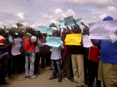Egi people in front of Total Office in protest today