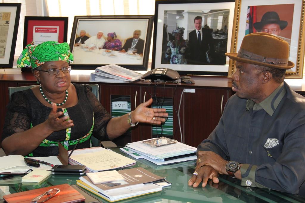 Dr. Mrs Ngozi Okonjo Iweala, Minister of Finance and Coordinating Minister of the Economy and Chief Willie Obiano, Governor of Anambra State during the Governor's courtesy visit to the Ministry in Abuja...Thursday