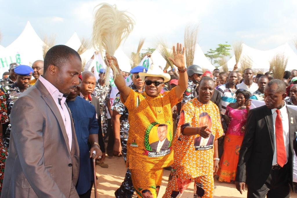Chief Willie Obiano arriving the Women Development Centre Awka, venue of the reception of APC defectors into APGA