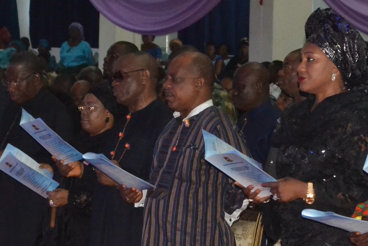 President and Commander-In-Chief of the Federal Republic of Nigeria, Dr. Goodluck Jonathan and his wife, Dame Patience Jonathan, and Wife of the governor of Anambra State, Chief (Mrs.) Ebelechukwu Obiano, amongst other dignitaries at the Special funeral Service for the nine Bayelsans who died in motor accident on February 14, 2015.