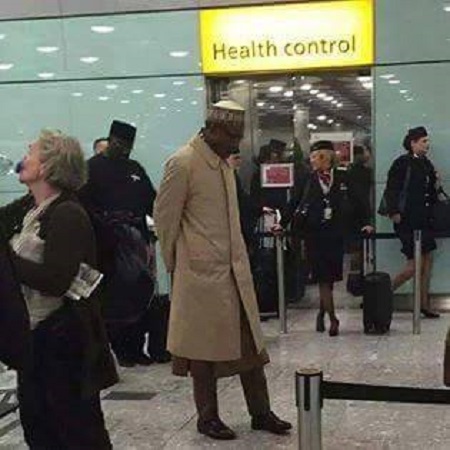 Buhari at the Health Control Unit at Heathrow Airport