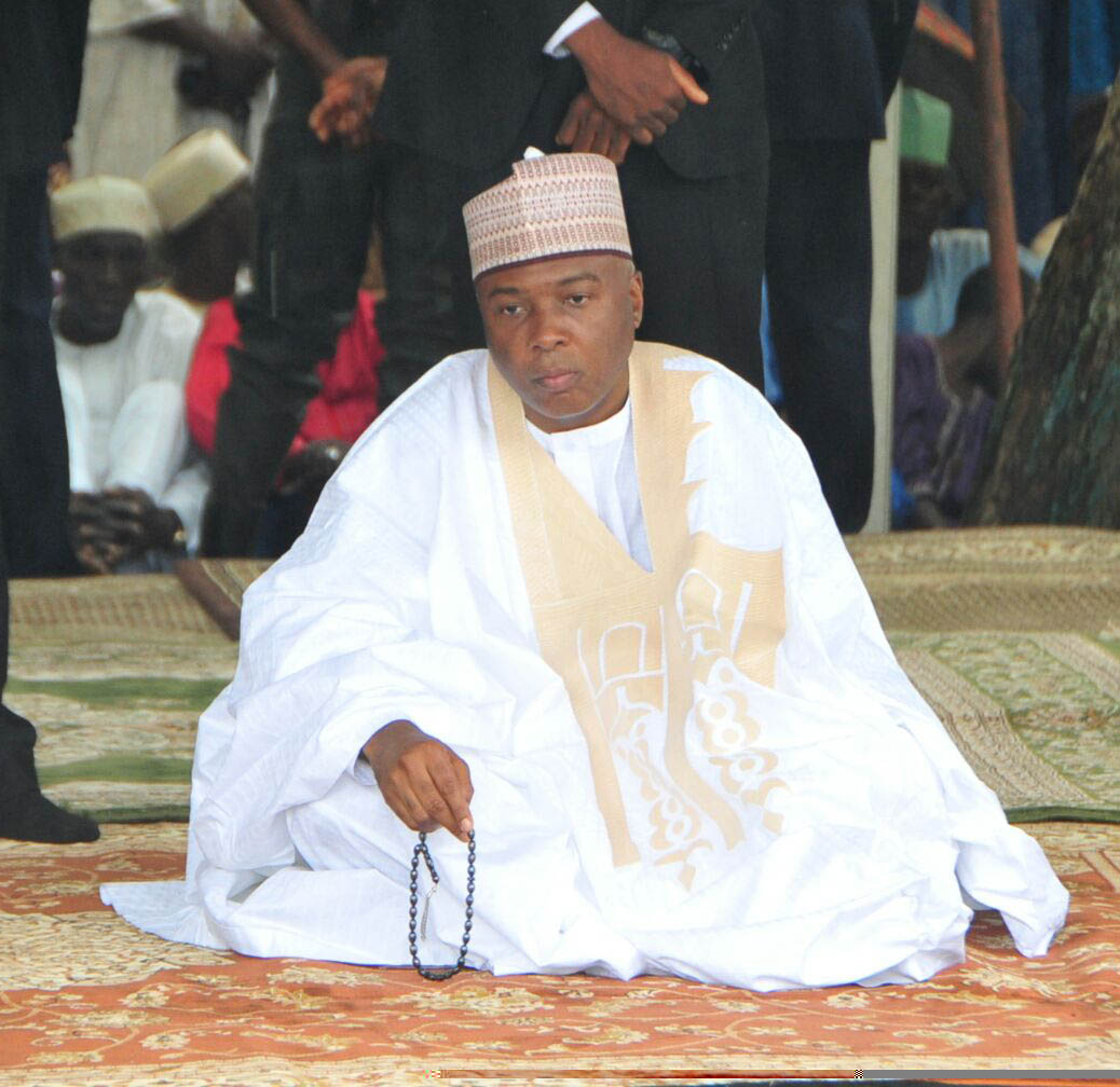 The Senate President, Dr. Abubakar Bukola Saraki praying at the National Prayer Ground to mark the end of Ramadan fast in Abuja.