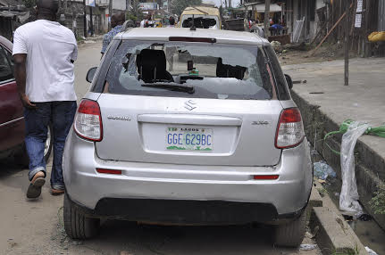 A car damaged in the incident
