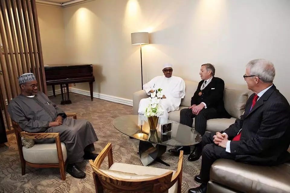 President Buhari receiving foreign delegates... with Mamman Daura present
