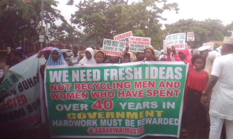 “Sack Mamman Daura, Abba Kyari” APC Protesters Demand In Abuja