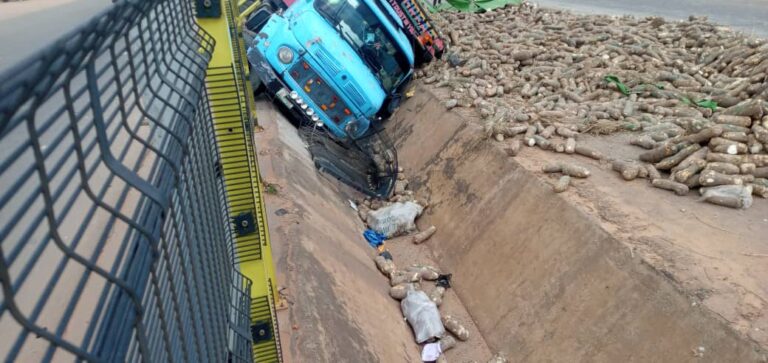 Food Goes Cheap As Truck Load of Yam Crashes in Anambra