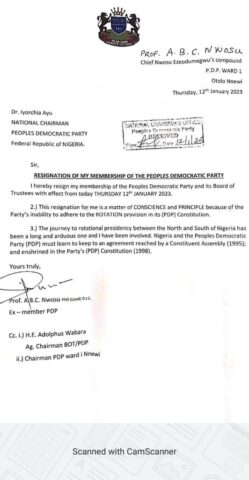 Prof. ABC Nwosu Resignation letter