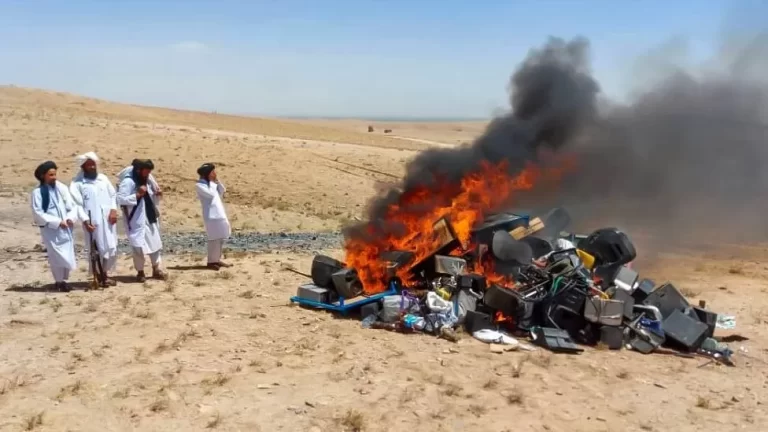 Taliban burn ‘immoral’ musical instruments