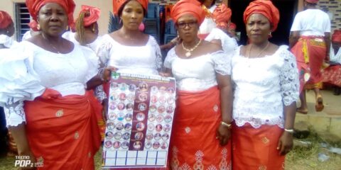 Ojoto Women President General, Hon Mrs Anthonia Okonkwo with other dignitaries during the 2023 August meeting at Ojoto, Anambra State