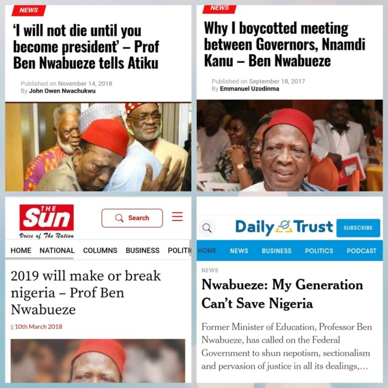 Reminiscing Some Striking Headlines from Prof. Ben Nwabueze