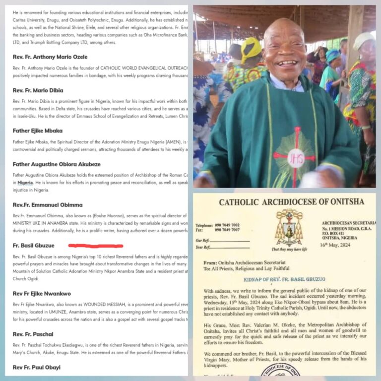 Gunmen Kidnap Anambra Cleric One Month After He Was Listed As One of the Top 10 Richest Catholic Priests in Nigeria