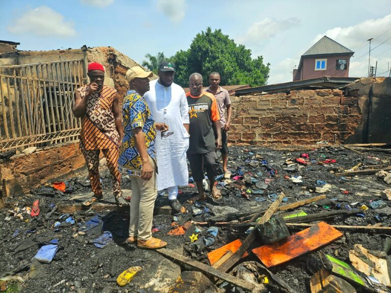 Nnobi Fire Disaster: Soludo’s Aide, Omenugha, Visits Scene, Sympathizes with Victims