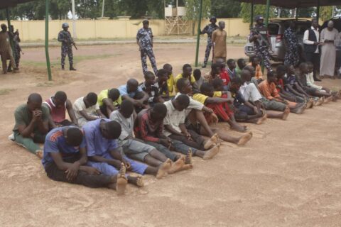 A picture of the arrested hoodlums by the police who partake in the last End of bad governance protest in jigawa state