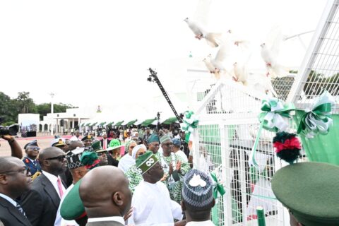 President Bola Ahmed Tinubu releasing the anniversary pigeons at the Independence Day Parade.