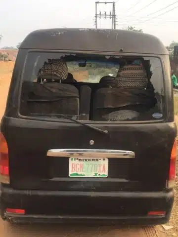 One of the vehicles smashed during attack on Umuduru-Nsu