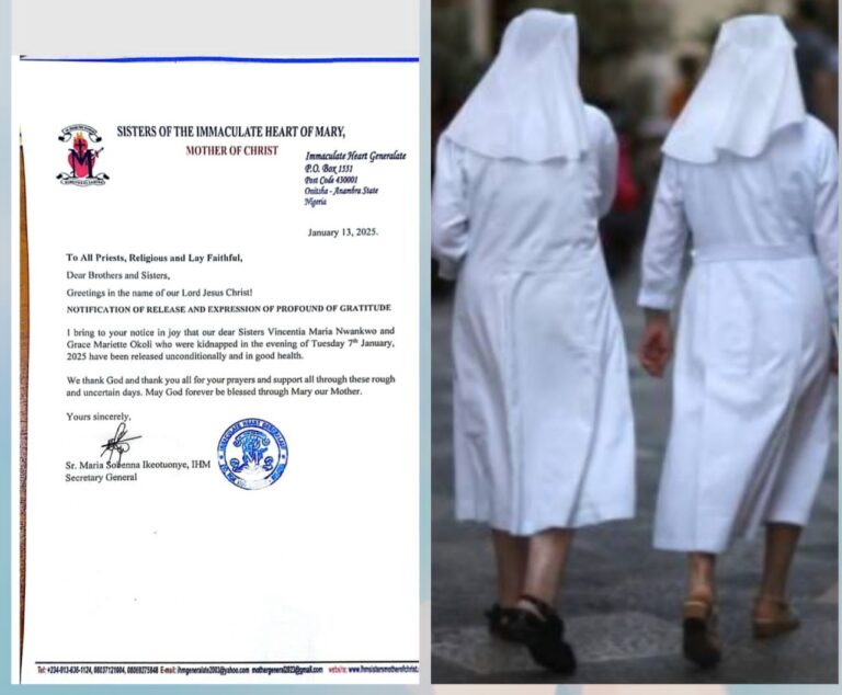 Two Kidnapped Anambra Rev. Sisters Regain Freedom