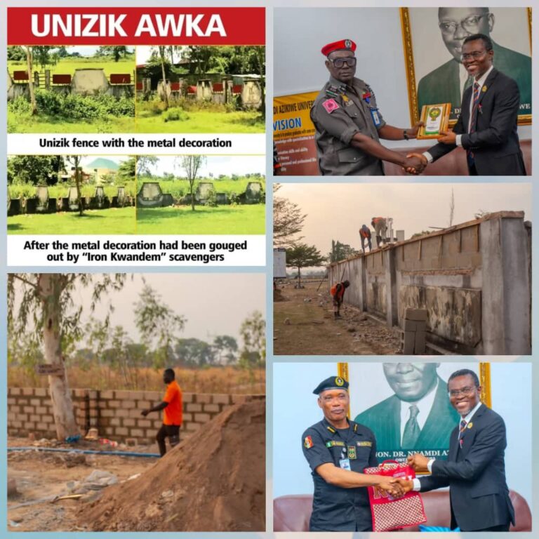 Finally, UNIZIK Begins Reconstruction of Fence Vandalized by Metal Dealers, Hosts New CP, NSCDC Commandant