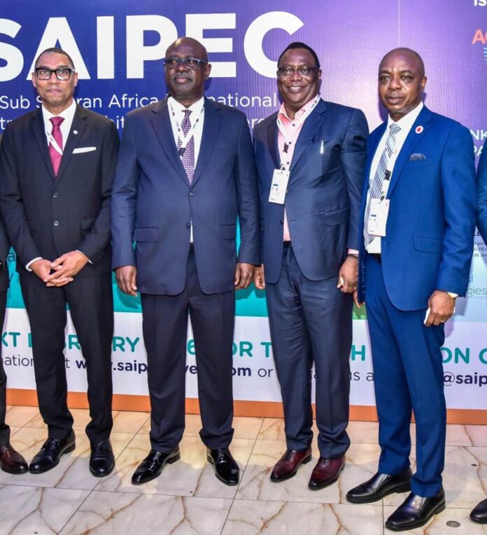 L-R: Managing Director, Shell Nigeria Exploration and Production Company Limited (SNEPCo), Ron Adams; Minister of State for Petroleum Resources (Oil), Heineken Lokpobiri ; Executive Secretary, Nigeria Content Development and Monitoring Board, Felix Omatsola Ogbe; and Chairman, Petroleum Technology Association of Nigeria (PETAN), Wole Ogunsanya at the 9th Sub-Saharan Africa International Petroleum Exhibition and Conference (SAIPEC) in Lagos …on Tuesday