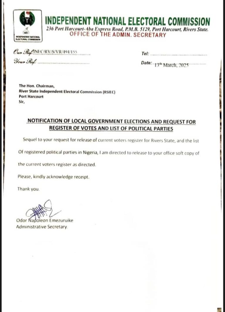 Rivers LGA Elections: INEC Releases Materials To RSIEC