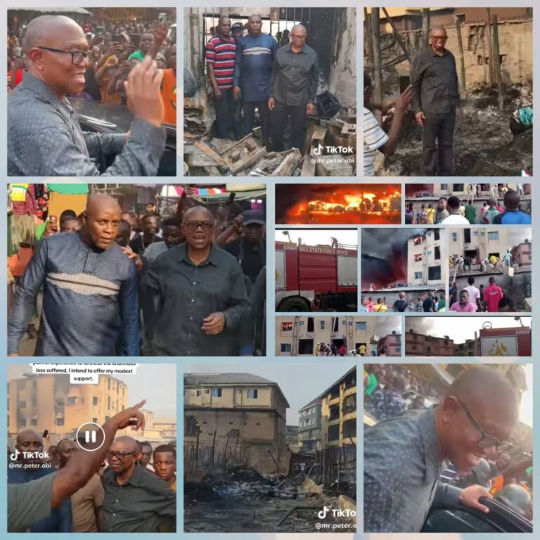 Emotional Moment As Peter Obi Visits Victims of Onitsha Fire Outbreak, Pledges Support (Videos)