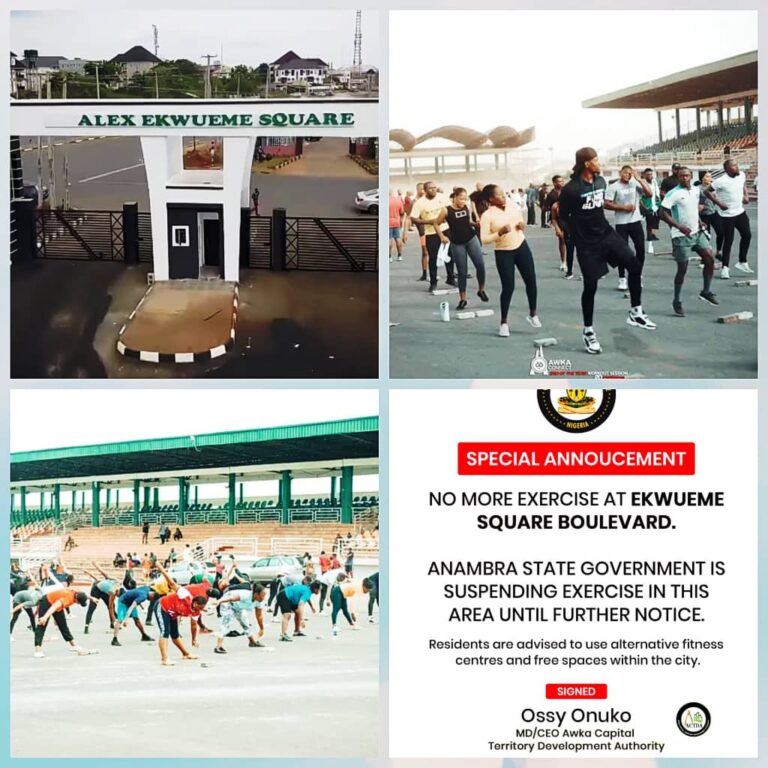 BREAKING: Anambra Govt Suspends Exercise Activities at Ekwueme Square