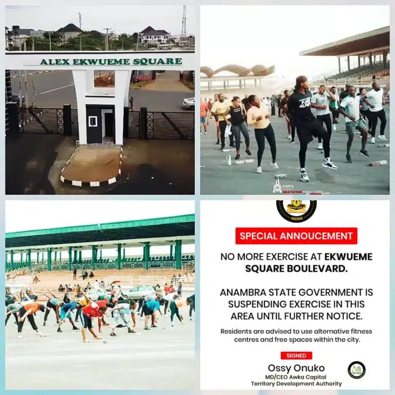 BREAKING: Anambra Govt Suspends Exercise Activities at Ekwueme Square