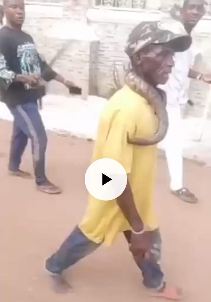 Anambra Community Youths Parade Old Man with Cane for Killing “Sacred” Python (Video)