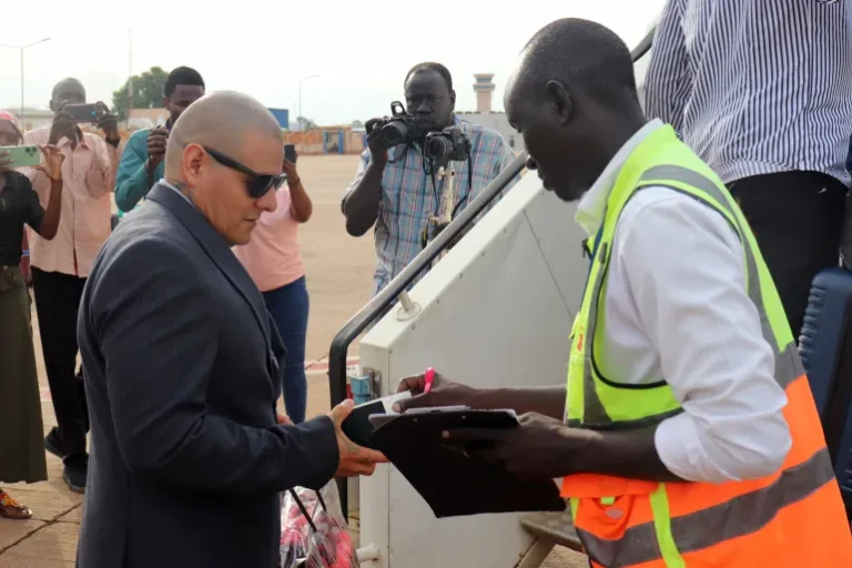 Jesus Munoz-Gutierrez, a Mexican migrant deported two months ago to South Sudan by the US under an immigration crackdown, is repatriated to his home country at Juba International Airport in South Sudan on September 6, 2025 [Deng Machol/AP Photo]