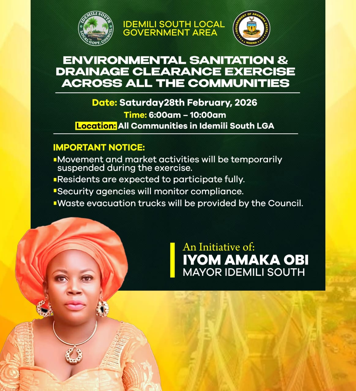 Idemili South Announces Major Sanitation Exercise, Restricts Movement, Market Activities