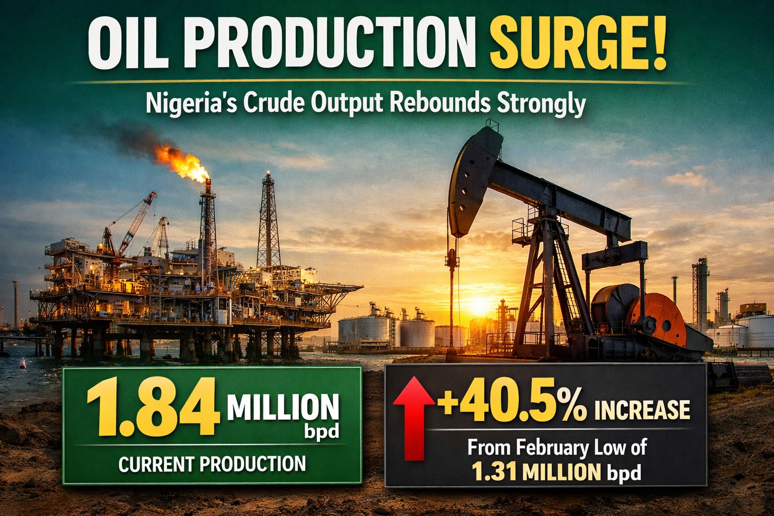 Nigeria’s Oil Output Hits 1.84m bpd as Production Surges 40.5% From February Lows