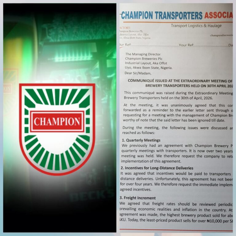 Tension in Uyo as Champion Brewery Transporters Accuse Management of Unfair Treatment, Financial Losses
