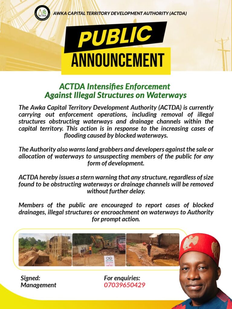 ACTDA Declares War on Illegal Structures on Waterways in Awka Capital Territory