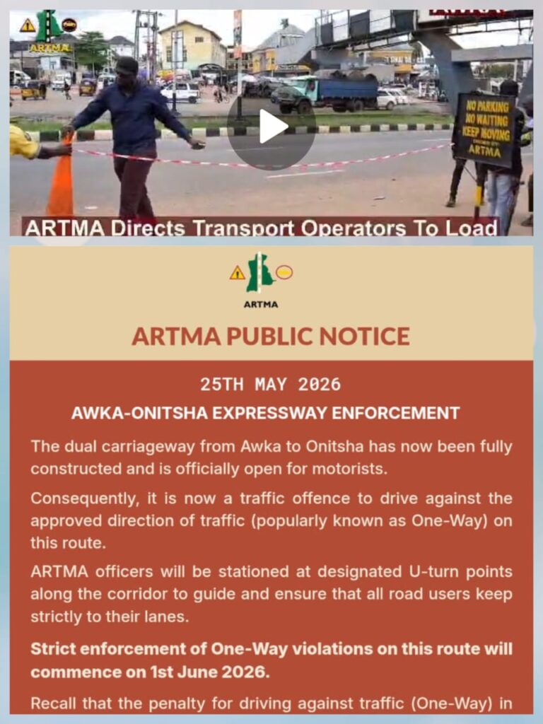 ARTMA Tightens Traffic Enforcement on Awka-Onitsha Expressway, Warns Against One-Way Driving, Illegal Parking, Walkway Encroachment