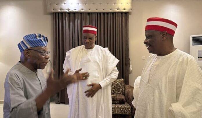 2027 Realignment: Kwankwaso Introduces Kano NDC Guber Candidate to Obasanjo in Midnight Kano Meeting