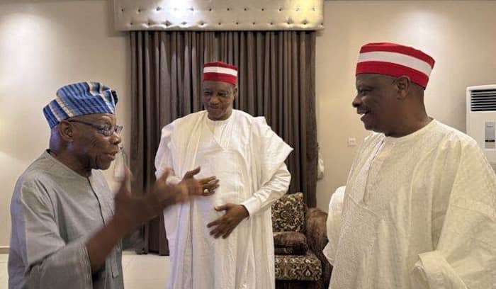 2027 Realignment: Kwankwaso Introduces Kano NDC Guber Candidate to Obasanjo in Midnight Kano Meeting