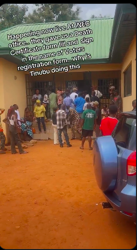 Alarm At INEC Office As Man Alleges Officials Are Distributing "Death Certificates" As Voter Forms